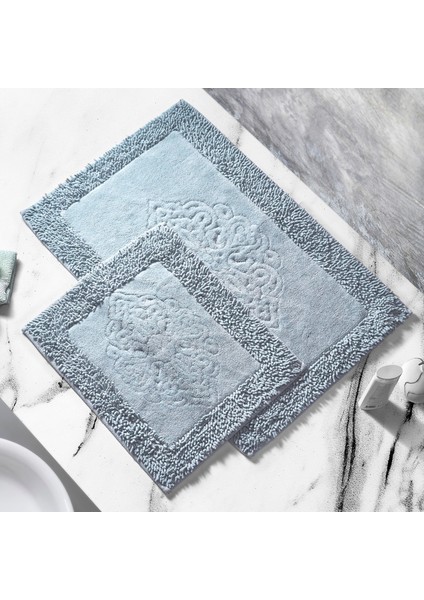 Salina Cotton Makarnalı Yıkanabilir 2'li Paspas Seti Klozet Takımı Gri