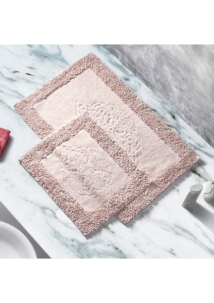 Salina Cotton Makarnalı Yıkanabilir 2'li Paspas Seti Klozet Takımı Pudra