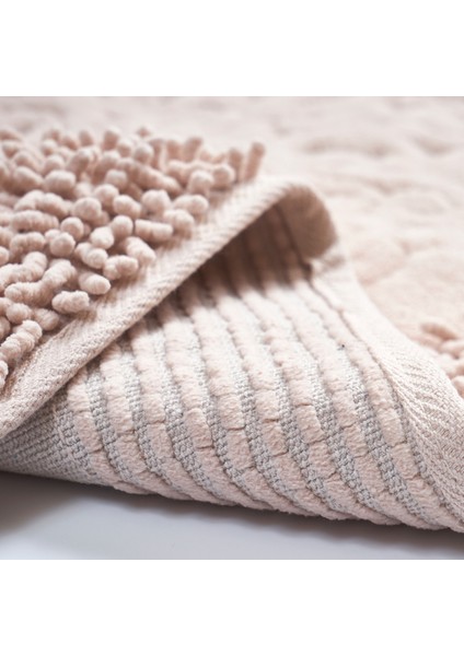 Salina Cotton Makarnalı Yıkanabilir 2'li Paspas Seti Klozet Takımı Pudra