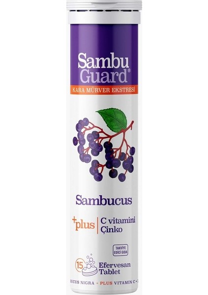 Sambuguard Sambucus Kara Mürver Ekstresi + C Vitamin + Çinko 15 Efervesan Tablet