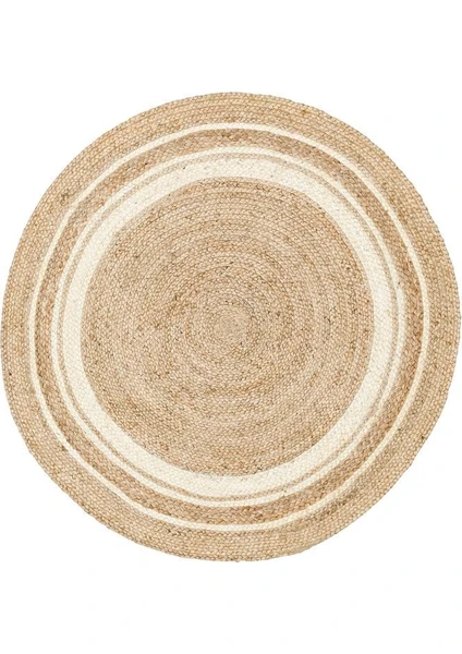 Eko Halı Juno Ech 01 Natural White Jüt El Dokuma Örgü Halı Hasır Kilim 90 x 90  cm