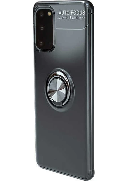 Case 4U Samsung Galaxy S20 Kılıf Autofocus Shockprof Ravel Yüzüklü Standlı Slikon Kapak Siyah