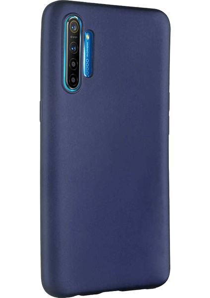 Realme XT Kılıf Klasik Mat Renkli Yumuşak Premier Silikon + Cam Ekran Koruyucu Lacivert