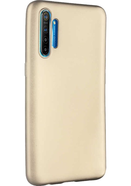 Realme XT Kılıf Klasik Mat Renkli Yumuşak Premier Silikon + Cam Ekran Koruyucu Altın
