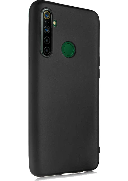 Case 4U Realme 6i-5i Kılıf Klasik Mat Renkli Yumuşak Premier Silikon + Cam Ekran Koruyucu Siyah