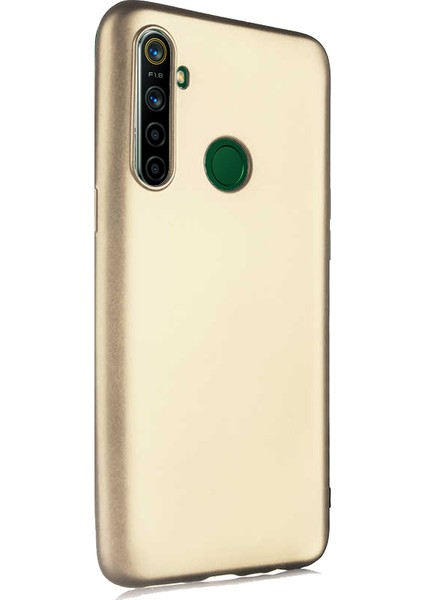 Realme 5i Kılıf Klasik Mat Renkli Yumuşak Premier Silikon + Cam Ekran Koruyucu Altın