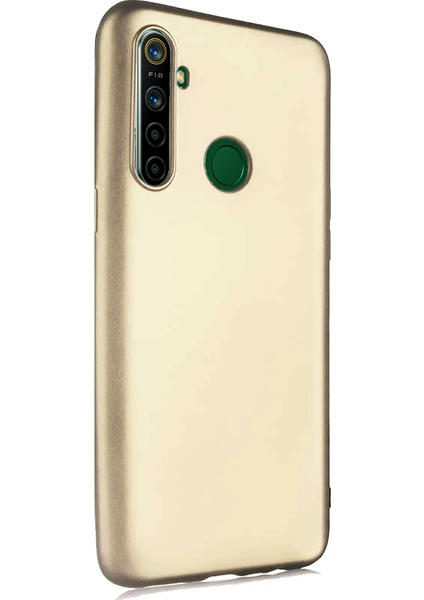 Case 4U Realme 5i Kılıf Klasik Mat Renkli Yumuşak Premier Silikon + Cam Ekran Koruyucu Altın