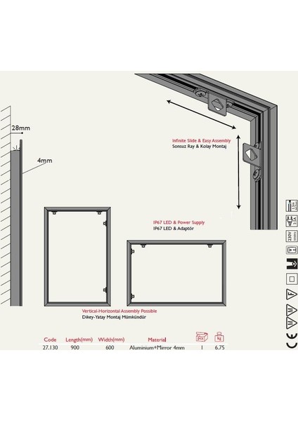 Gürçay Arka Aydınlatmalı LED Işıklı Ayna 60*90CM