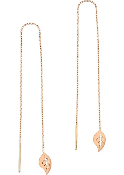 Zincirli Yaprak Küpe Rose