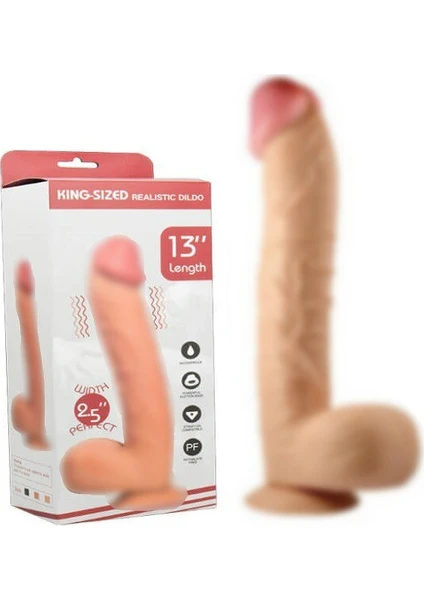 King Size 34 cm Kalın Realistik Dildo Vantuzlu Dev Büyük Penis