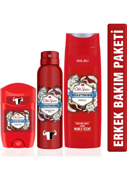 Old Spice Duş Jeli 400 ml + Deo 150 ml + Deo Stick Wolfthorn 50 ml