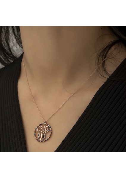 Zirkon Taşlı Gümüş Hayat Ağacı Aşk Kolye modelleri