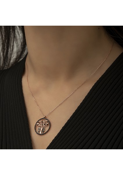 Zirkon Taşlı Gümüş Hayat Ağacı Aşk Kolye modelleri