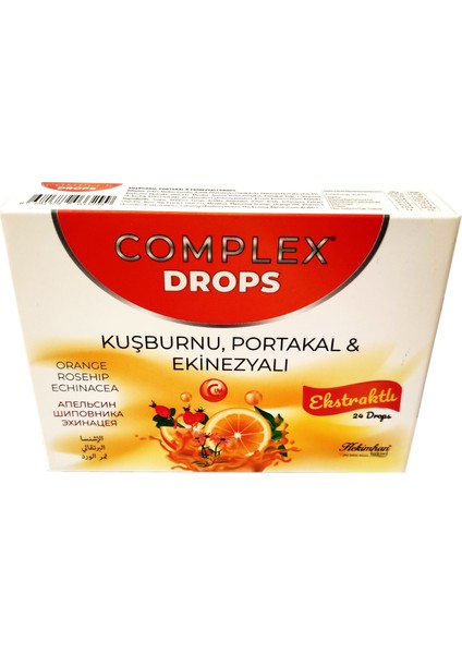 Complex Drops Bitkisel Boğaz Pastili Kuşburnu, Portakal & Ekinezyalı 24 Drops