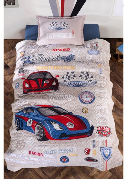 Capitoneli Garage V1 Mavi Tek Kişilik Dört Mevsim Set