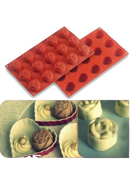 Silikon Gül 15'li Muffin Kek Kalıbı