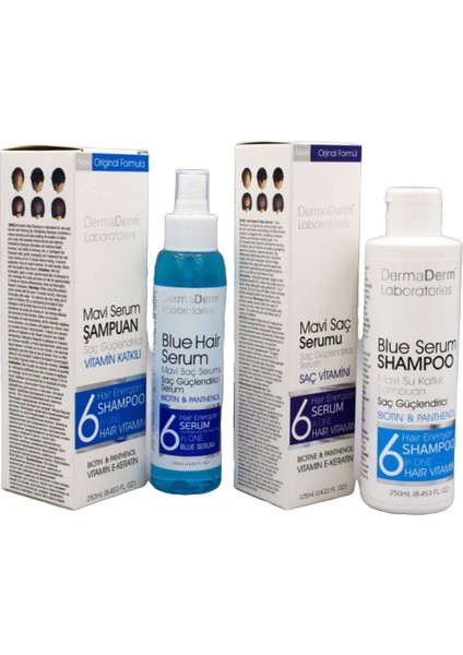 Mavi Saç Bakım Su ve Serumu 125 ml Saç Serumu - Dermaderm Vitaminli Mavi Şampuan 250 ml