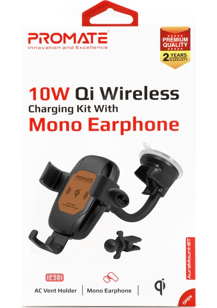 Auramount-Bt Wireless Araç Şarj Cihazı 10W Qi Bluetooth Kulaklıklı Klipsli indirimleri