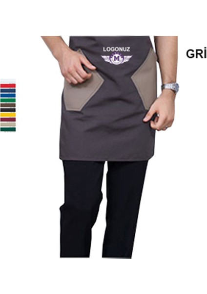 Nakışlı Belden Önlük Master Chef Barista Mutfak İş Önlüğü Garson Kuaför Tattoo Önlük Gri