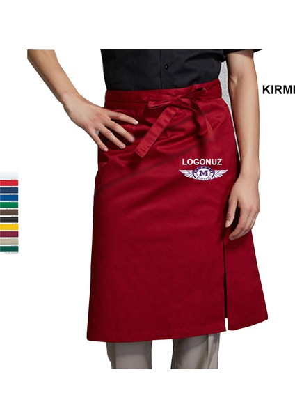 Nakışlı Belden Önlük Master Chef Barista Mutfak İş Önlüğü Garson Kuaför Tattoo Önlük Kırmızı