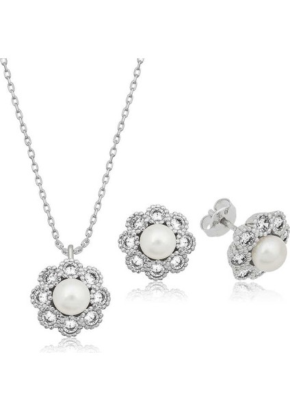 Gümüş Incili Çiçek Set