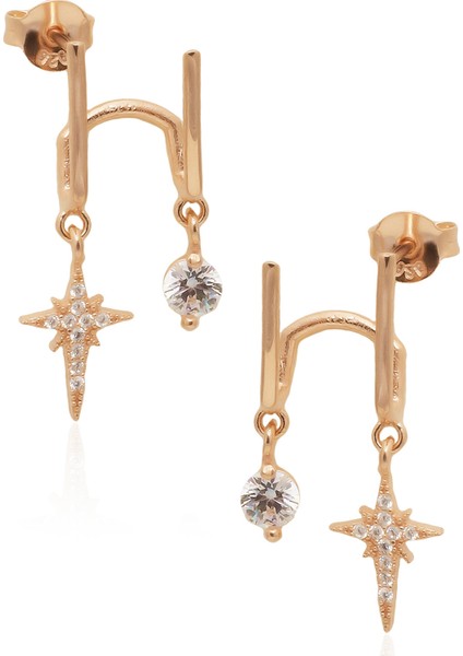 Tek Taşlı Sallantılı Kuzey Yıldızı Küpe Rose