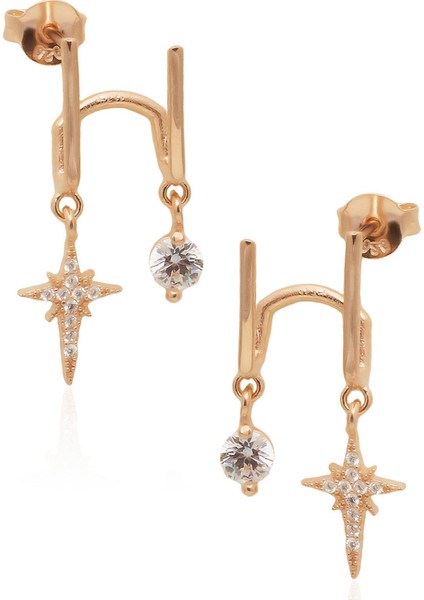 Tek Taşlı Sallantılı Kuzey Yıldızı Küpe Rose fiyatları