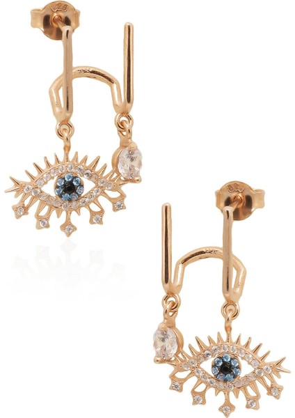 Tek Taşlı Sallantılı Göz Küpe Rose