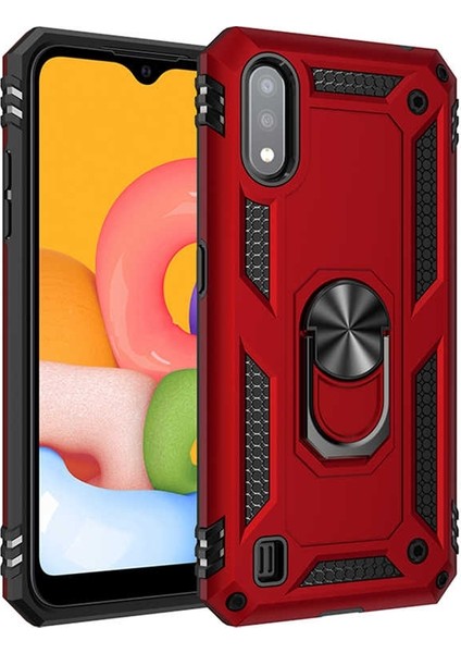 A01 Kılıf Vega Standlı Yüzüklü Mıknatıslı + Nano Glass - Kırmızı