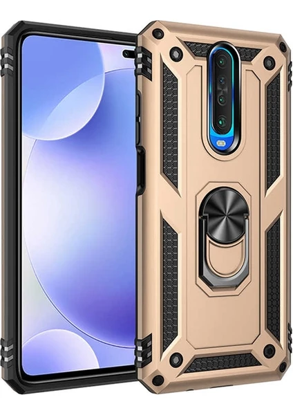 Case Street Xiaomi Redmi K30 Kılıf Tank Koruma Vega Standlı Yüzüklü Mıknatıslı  - Gold