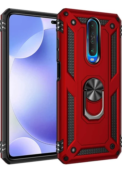 Case Street Xiaomi Redmi K30 Kılıf Vega Standlı Yüzüklü Mıknatıslı + Nano Glass  - Kırmızı