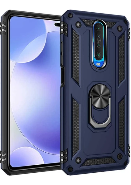 Case Street Xiaomi Redmi K30 Kılıf Vega Standlı Yüzüklü Mıknatıslı + Nano Glass  - Lacivert