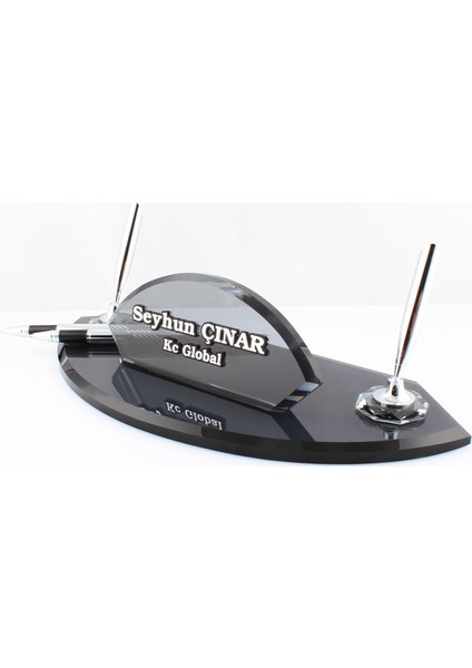 ATY-301 Kişiye Özel Oval Füme Cam Masa İsimliği