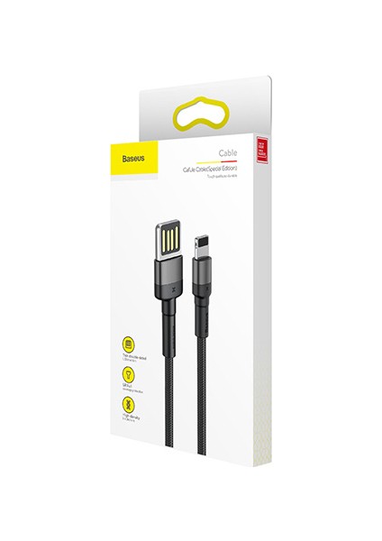 Special Edition iPhone Uyumlu 2.4A 1M Hızlı Şarj Halat Usb Kablo - Gri Siyah - CALKLF-GG1