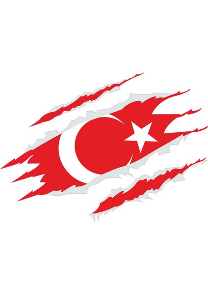 Sticker Fabrikası Yırtıklı Türk Bayrağı Pençe İzi Türk Bayrağı Sticker 00034 25 x 18,5 cm Renkli