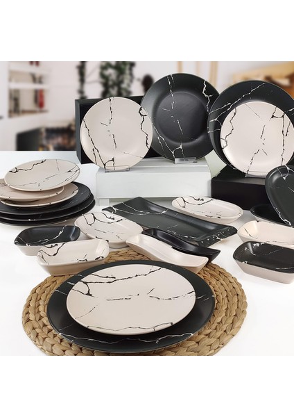 23 Parça 6 Kişilik Kahvaltı Takımı Mermer Desen
