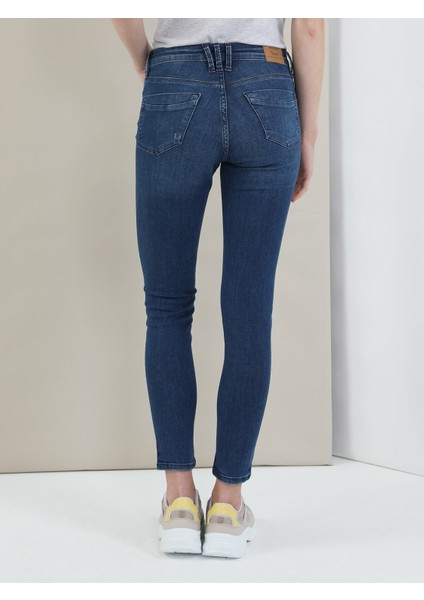 Colins 759 LARA Orta Bel Dar Paça Super Slim Fit Mavi Kadın Jean Pantolon