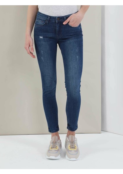 Colins 759 LARA Orta Bel Dar Paça Super Slim Fit Mavi Kadın Jean Pantolon