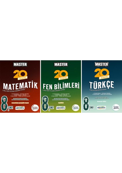 Okyanus Yayınları Master 8. Sınıf LGS 20 Deneme Seti - 3 Kitap