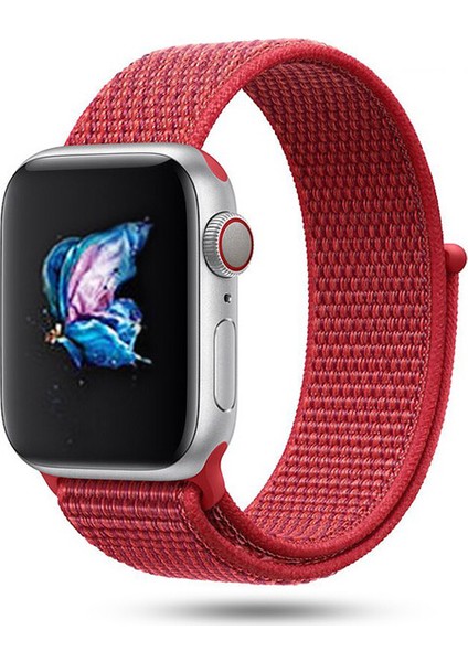Apple Watch Seri 10 42mm, Seri 9/8/7/6/SE/5/4/3 Spor Loop Dokuma 41mm 40mm 38mm Uyumlu Kırmızı
