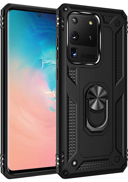 Samsung Galaxy S20 Kılıf Shockproof Standlı Yüzük Tutuculu Vega Case Siyah