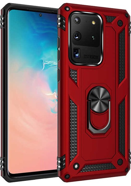 Samsung Galaxy S20 Kılıf Shockproof Standlı Yüzük Tutuculu Vega Case Kırmızı