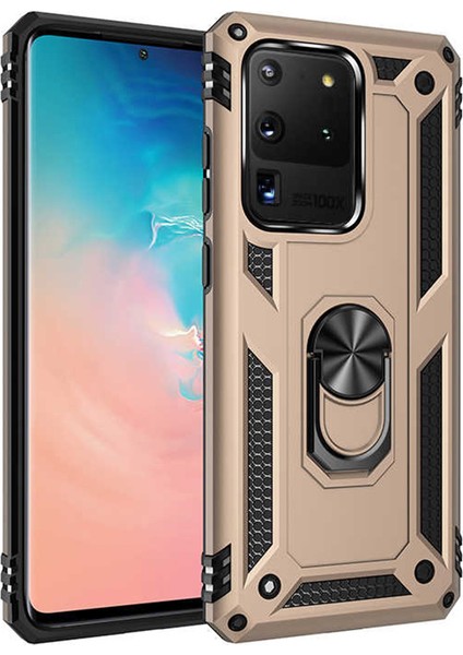 Samsung Galaxy S20 Plus Kılıf Shockproof Standlı Yüzük Tutuculu Vega Case Gold