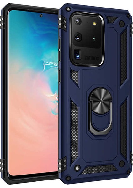 Samsung Galaxy S20 Ultra Kılıf Shockproof Standlı Yüzük Tutuculu Vega Case Mavi