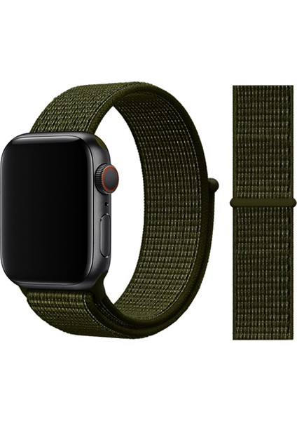Apple Watch Uyumlu 44 mm Bilekli Kumaş Kayış Kordon Yeşil Fabric