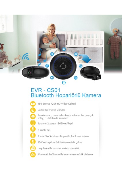 EVR-CS01 1.0MP Wi-F- Kamera ve Bluetooth Hoparlör