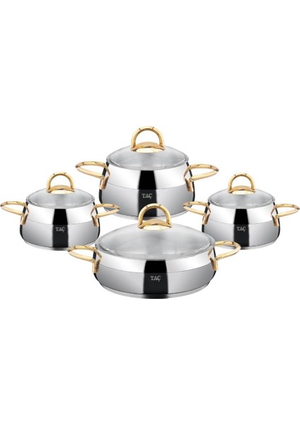 Nobis Festa 8 Parça 4'lü Tencere Seti Gold Altın TAÇ-3233