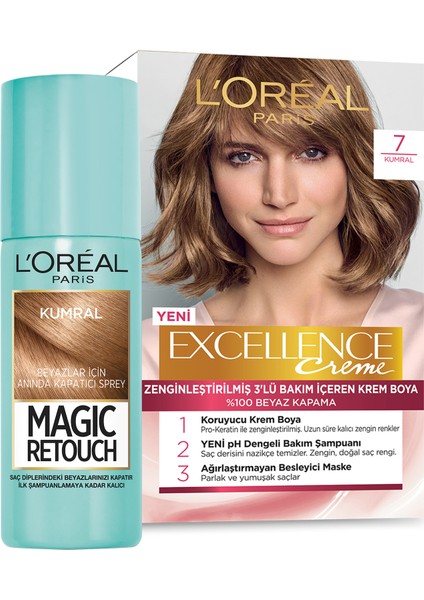 Excellence Creme Saç Boyası 7 Kumral +L'Oréal Paris Magic Retouch Kumral