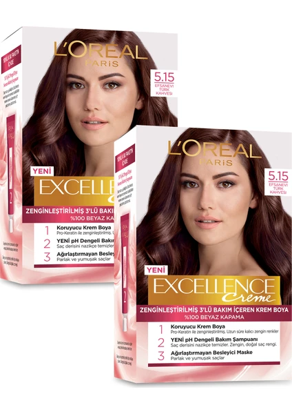 L'Oréal Paris Excellence Creme Saç Boyası 5.15 Efsanevi Türk Kahvesi x 2