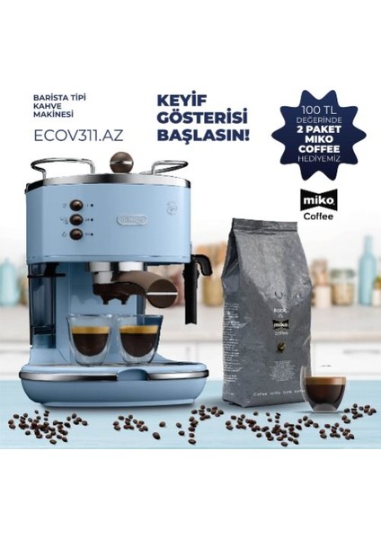 ECOV311.AZ Icona Vintage Serisi Espresso ve Cappuccino Makinesi + Paket Kahve fırsatları